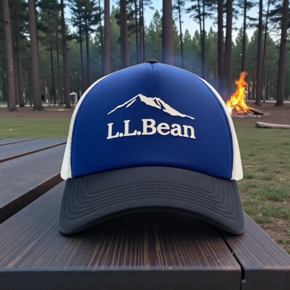 L.L. Bean Trucker Hat Blue Mesh Snapback Outdoor Logo Cap OSFA